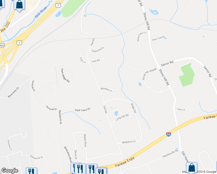 map of restaurants, bars, coffee shops, grocery stores, and more near 64 Monika Lane in Brookfield