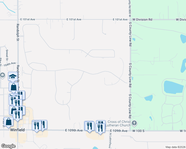 map of restaurants, bars, coffee shops, grocery stores, and more near 8681-9275 Doubletree Dr S in Crown Point