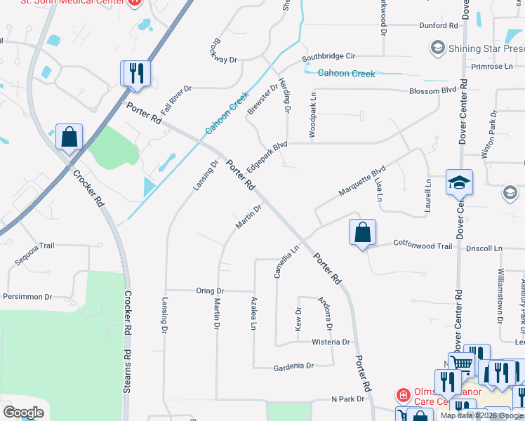 map of restaurants, bars, coffee shops, grocery stores, and more near 4286 Porter Road in North Olmsted