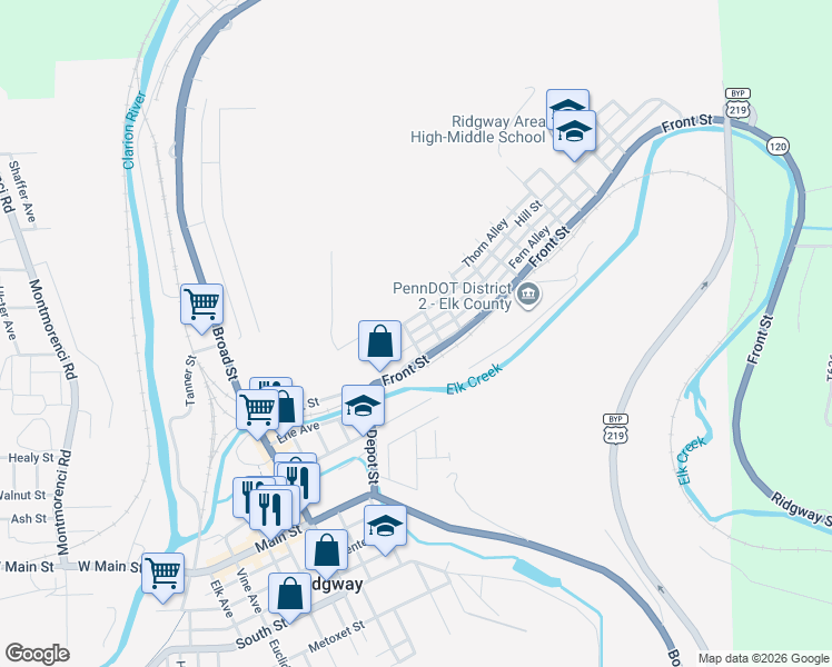 map of restaurants, bars, coffee shops, grocery stores, and more near 429 Upper Front Street in Ridgway