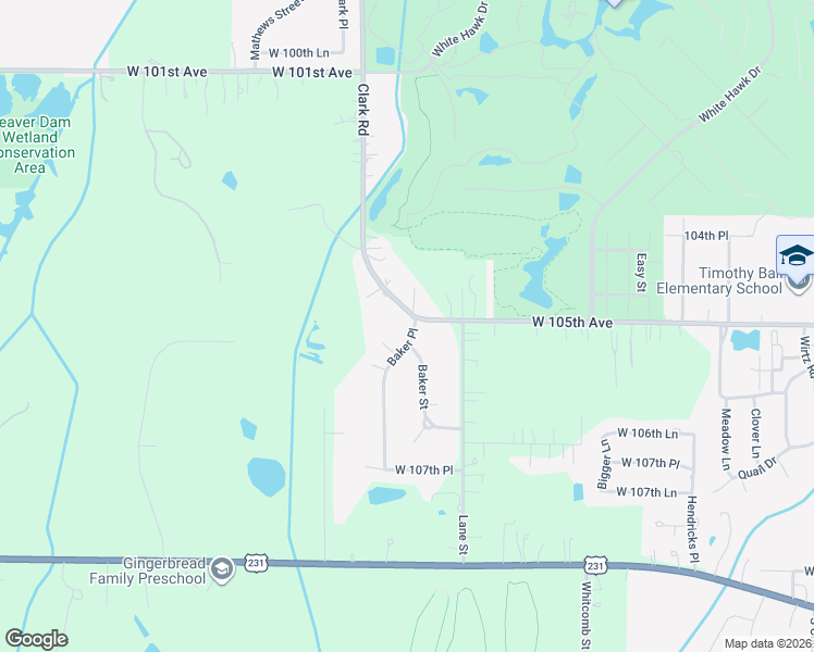map of restaurants, bars, coffee shops, grocery stores, and more near 10500 Baker Place in Crown Point