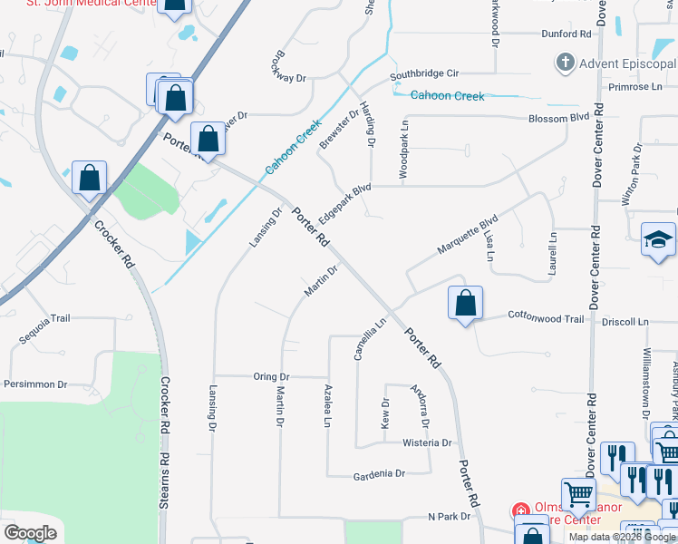 map of restaurants, bars, coffee shops, grocery stores, and more near 4286 Porter Road in North Olmsted