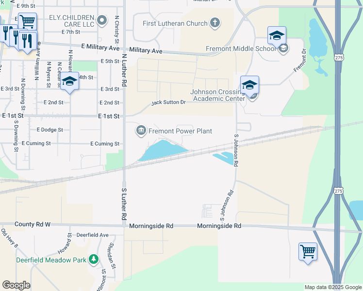 map of restaurants, bars, coffee shops, grocery stores, and more near 1st Street in Fremont