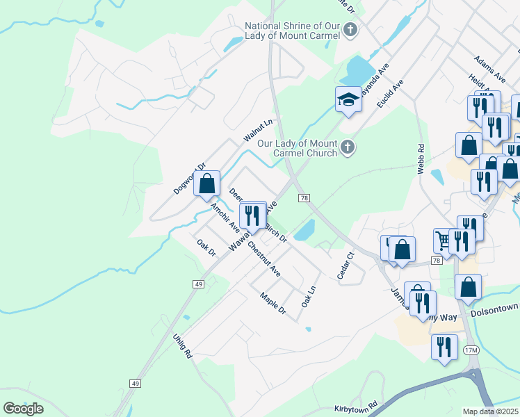 map of restaurants, bars, coffee shops, grocery stores, and more near 184 Deer Court Drive in Middletown
