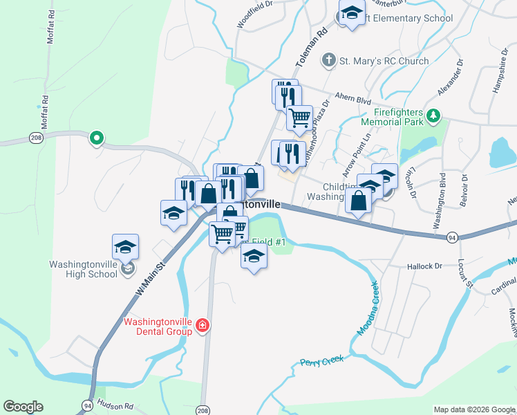 map of restaurants, bars, coffee shops, grocery stores, and more near 3 Depot Street in Washingtonville