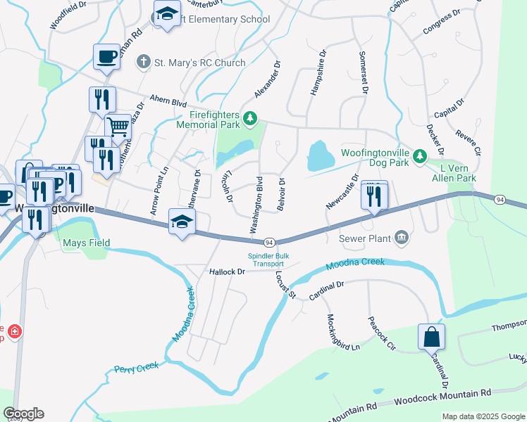 map of restaurants, bars, coffee shops, grocery stores, and more near 9 Belvoir Drive in Washingtonville