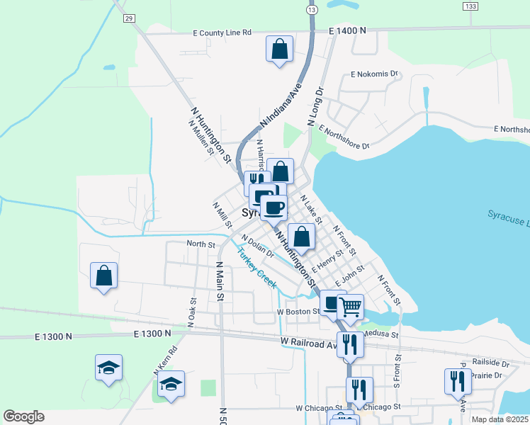 map of restaurants, bars, coffee shops, grocery stores, and more near in Syracuse