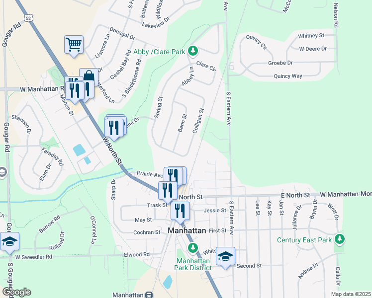 map of restaurants, bars, coffee shops, grocery stores, and more near 25440 Colligan Street in Manhattan