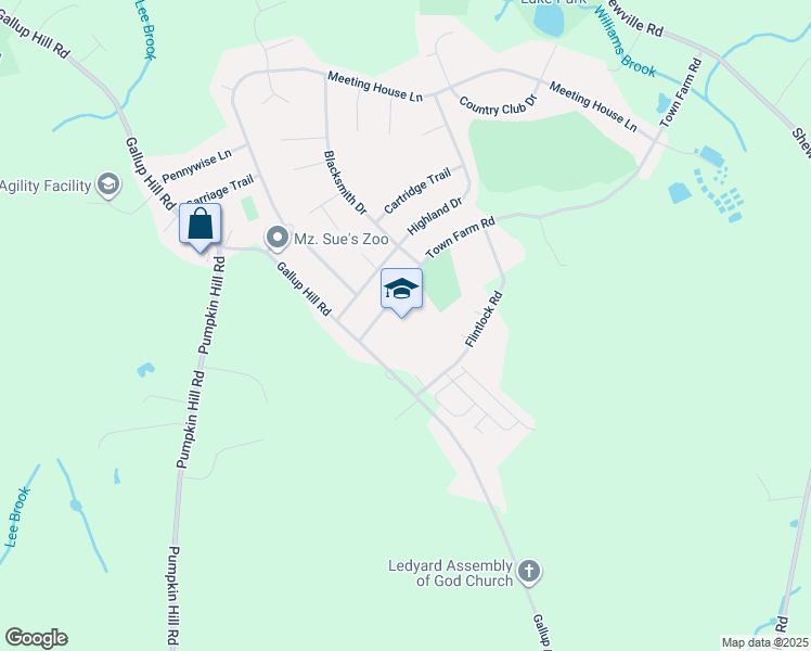 map of restaurants, bars, coffee shops, grocery stores, and more near 169 Gallup Hill Road in Ledyard