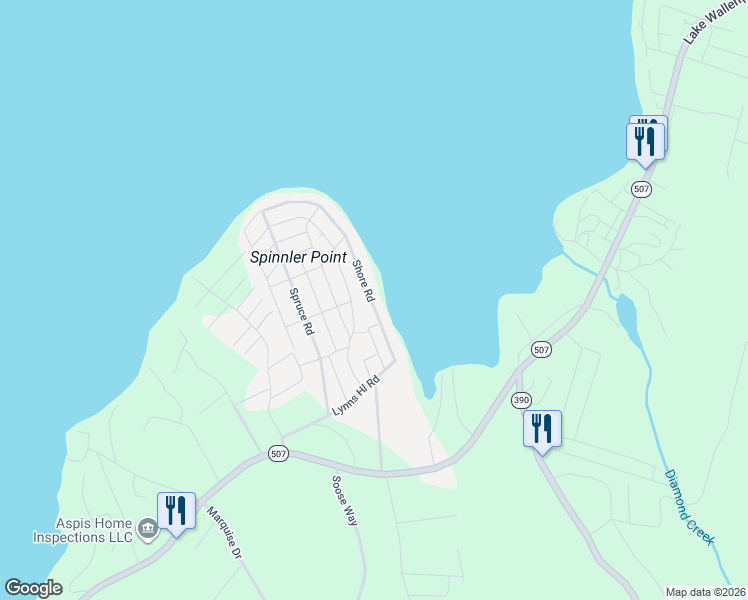 map of restaurants, bars, coffee shops, grocery stores, and more near Shore Rd in Tafton