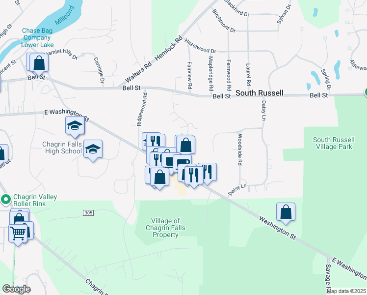 map of restaurants, bars, coffee shops, grocery stores, and more near 492 Laurelbrook Drive in Chagrin Falls