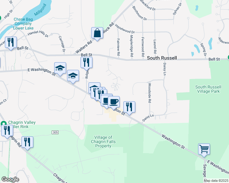 map of restaurants, bars, coffee shops, grocery stores, and more near 492 Laurelbrook Drive in Chagrin Falls