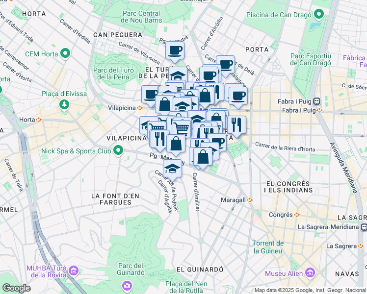 map of restaurants, bars, coffee shops, grocery stores, and more near 8 Carrer del Greco in Barcelona