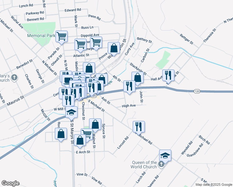map of restaurants, bars, coffee shops, grocery stores, and more near 375 Brusselles Street in St. Marys