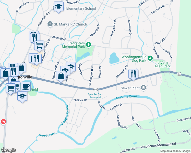 map of restaurants, bars, coffee shops, grocery stores, and more near 9 Belvoir Drive in Washingtonville