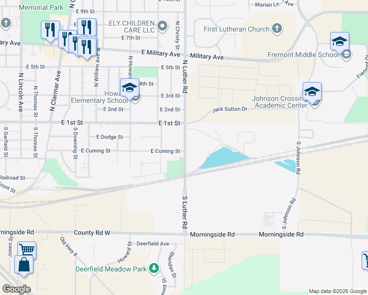 map of restaurants, bars, coffee shops, grocery stores, and more near 243 South Luther Road in Fremont