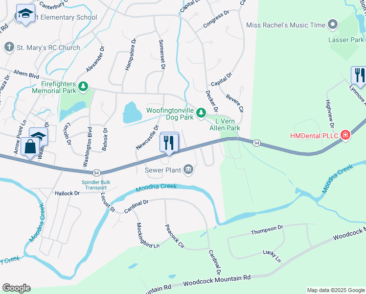 map of restaurants, bars, coffee shops, grocery stores, and more near 4 Wontz Lane in Blooming Grove