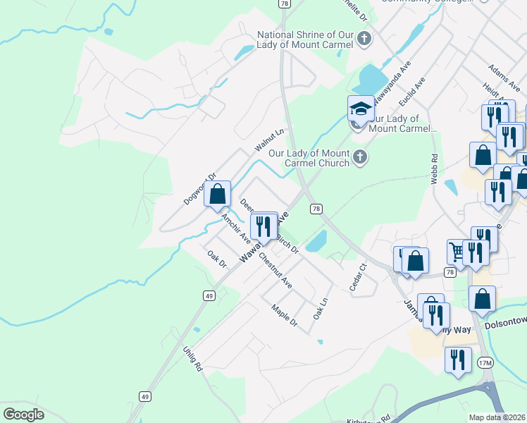 map of restaurants, bars, coffee shops, grocery stores, and more near 122 Deer Court Drive in Middletown