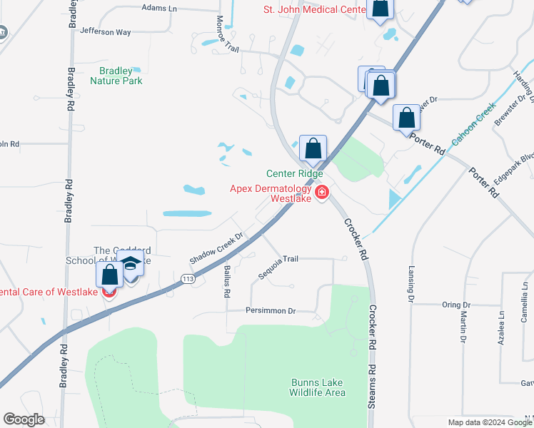 map of restaurants, bars, coffee shops, grocery stores, and more near 29842 Center Ridge Road in Westlake