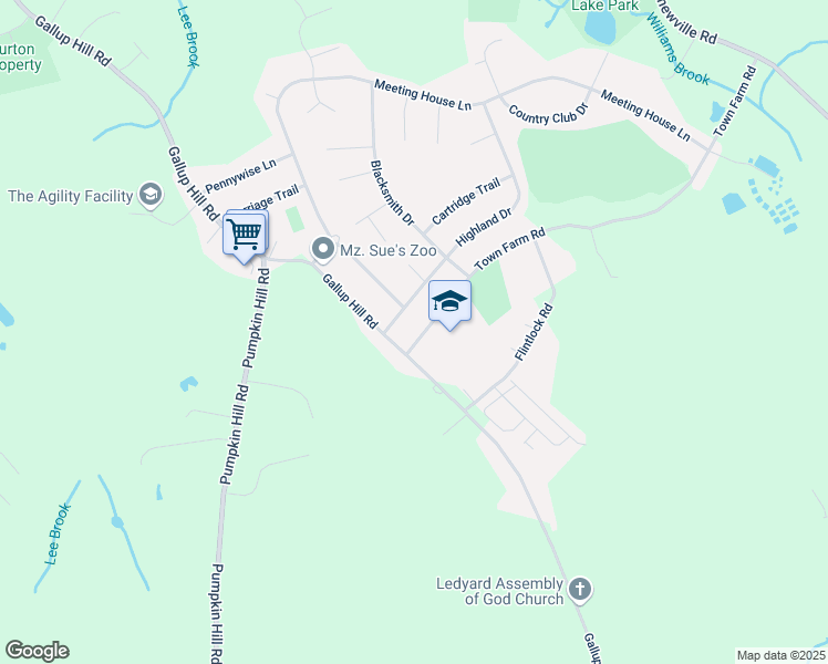 map of restaurants, bars, coffee shops, grocery stores, and more near 3 Highland Drive in Ledyard