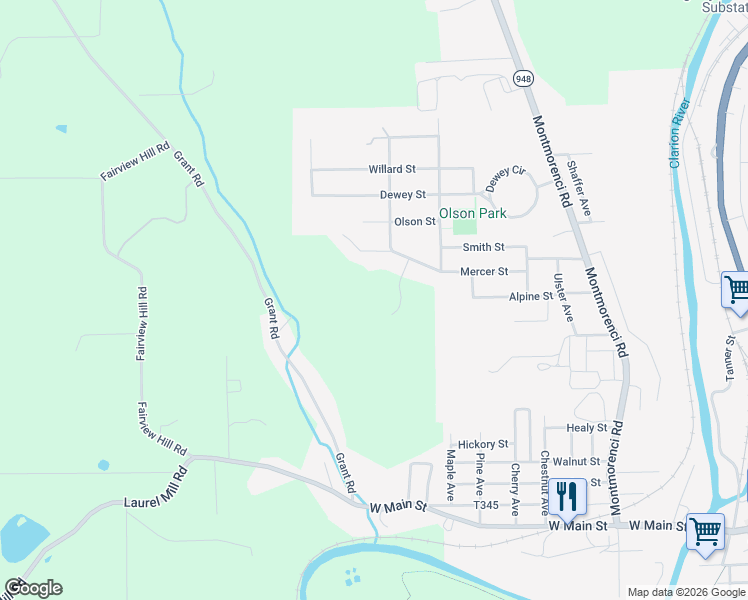 map of restaurants, bars, coffee shops, grocery stores, and more near 137 Grant Meadow Lane in Ridgway
