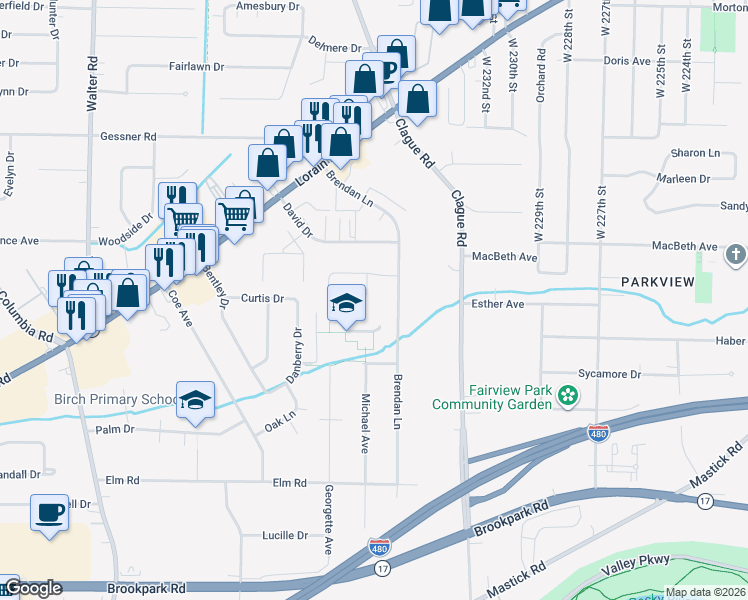map of restaurants, bars, coffee shops, grocery stores, and more near 23543 Cedarwood Lane in North Olmsted