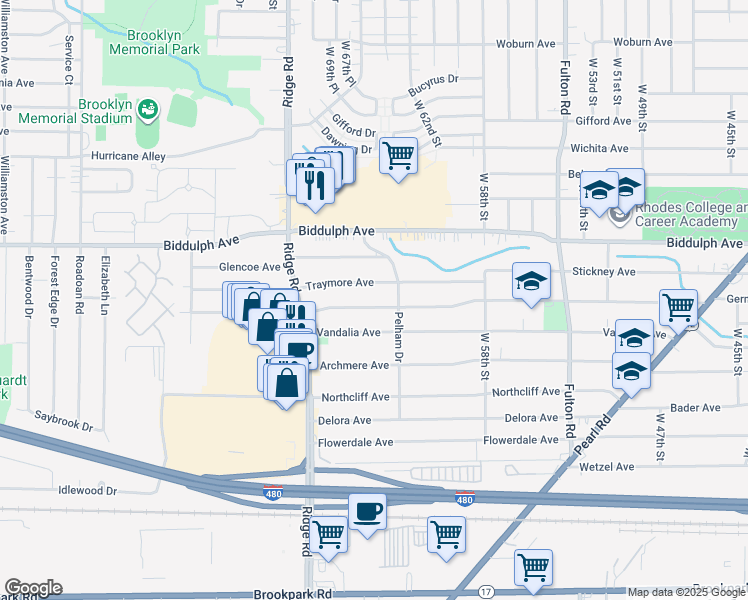map of restaurants, bars, coffee shops, grocery stores, and more near 6503 Traymore Avenue in Brooklyn