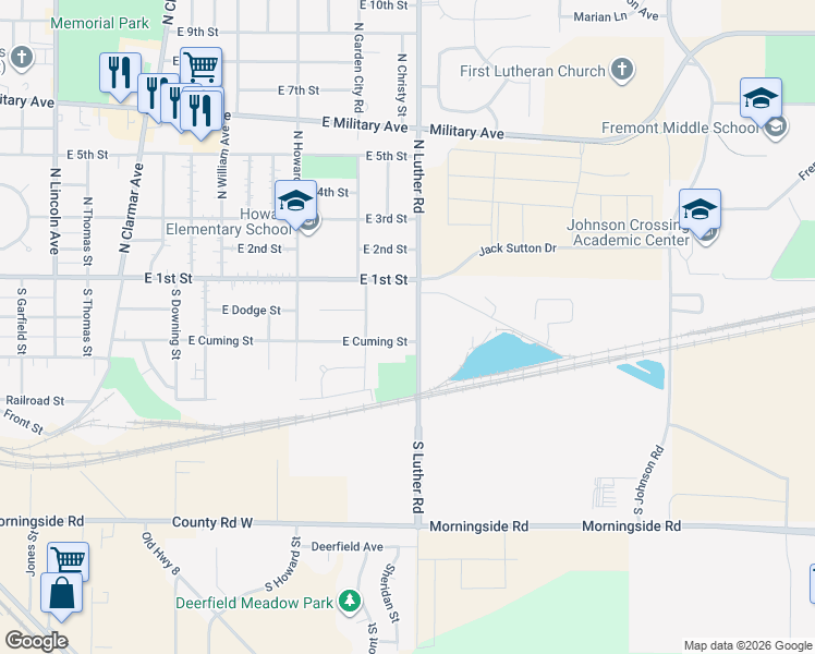 map of restaurants, bars, coffee shops, grocery stores, and more near 243 South Luther Road in Fremont