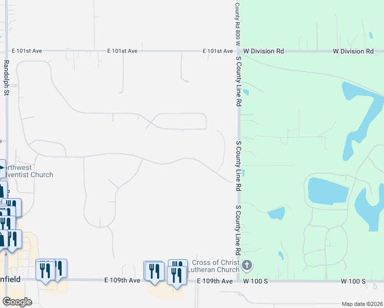map of restaurants, bars, coffee shops, grocery stores, and more near 9260 Doubletree Drive South in Crown Point
