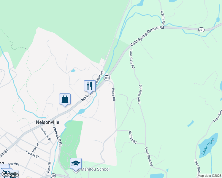 map of restaurants, bars, coffee shops, grocery stores, and more near 25 Healy Road in Nelsonville