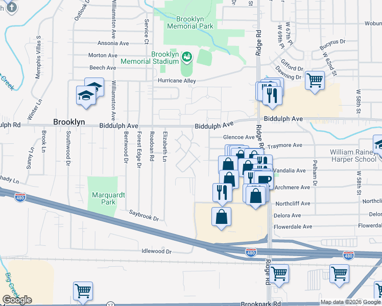 map of restaurants, bars, coffee shops, grocery stores, and more near 105 Northridge Oval in Brooklyn