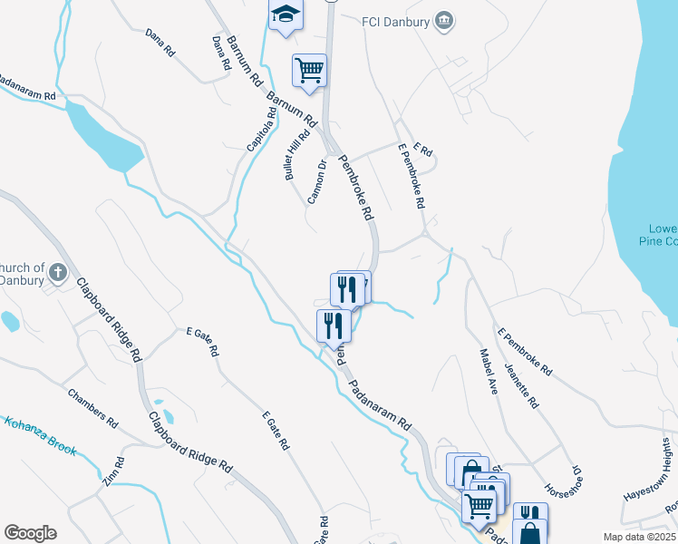 map of restaurants, bars, coffee shops, grocery stores, and more near 56 Stetson Place in Danbury