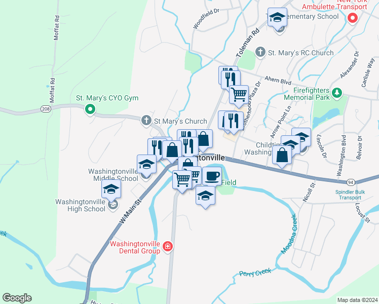 map of restaurants, bars, coffee shops, grocery stores, and more near in Washingtonville