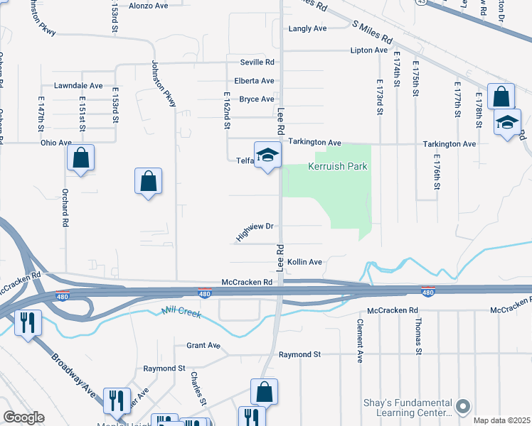 map of restaurants, bars, coffee shops, grocery stores, and more near 4820 Lee Road in Cleveland