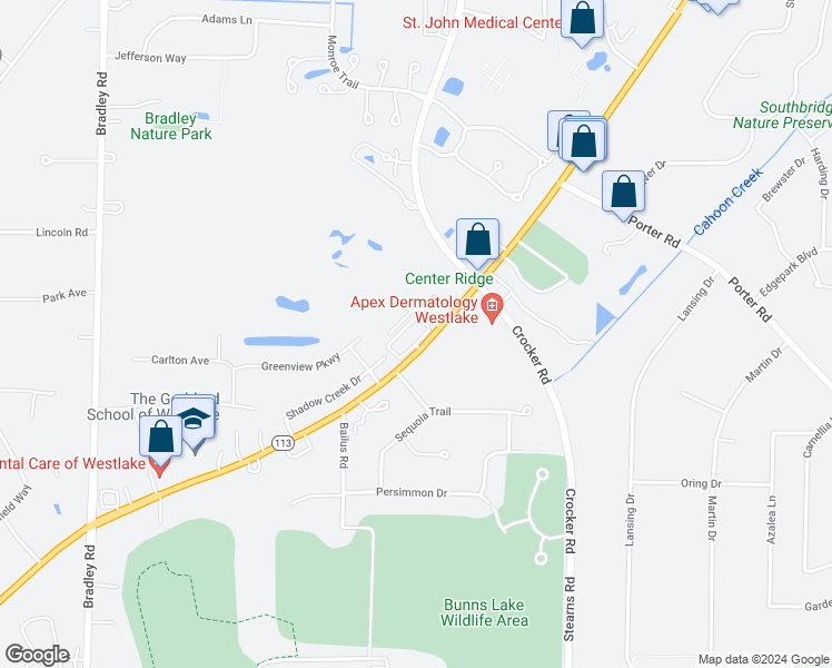 map of restaurants, bars, coffee shops, grocery stores, and more near 29842 Center Ridge Road in Westlake