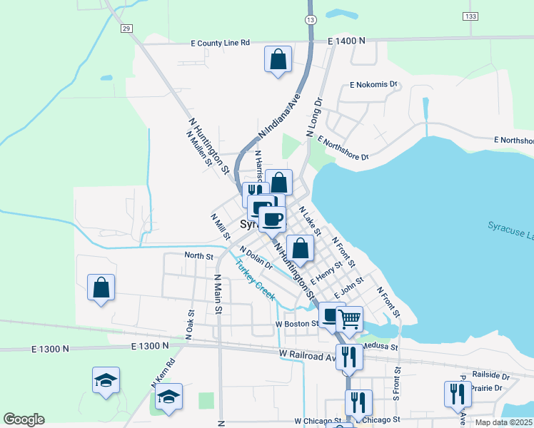 map of restaurants, bars, coffee shops, grocery stores, and more near in Syracuse