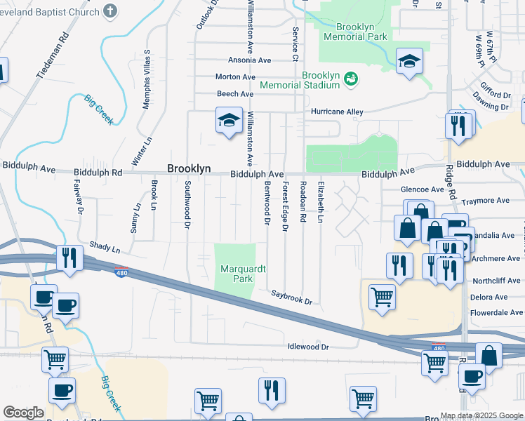map of restaurants, bars, coffee shops, grocery stores, and more near 4723 Heather Lane in Brooklyn