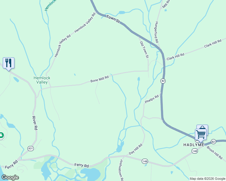 map of restaurants, bars, coffee shops, grocery stores, and more near 10 Shelter Rock Road in East Haddam
