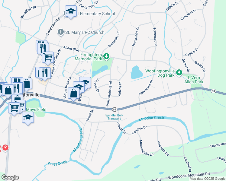 map of restaurants, bars, coffee shops, grocery stores, and more near 9 Belvoir Drive in Washingtonville