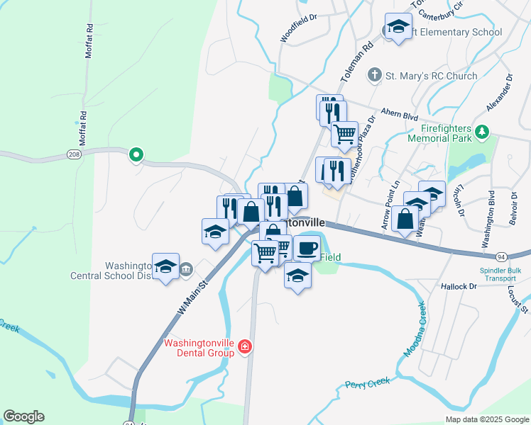 map of restaurants, bars, coffee shops, grocery stores, and more near 21 Goshen Avenue in Washingtonville