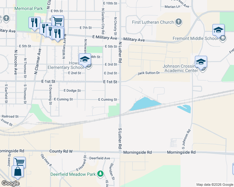map of restaurants, bars, coffee shops, grocery stores, and more near 243 South Luther Road in Fremont