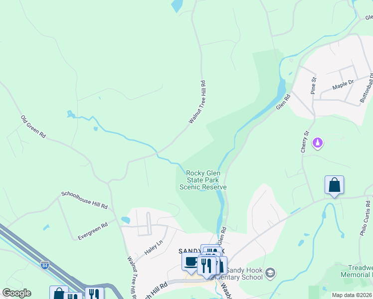 map of restaurants, bars, coffee shops, grocery stores, and more near 58 Walnut Tree Hill Road in Newtown