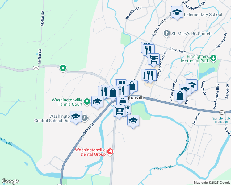 map of restaurants, bars, coffee shops, grocery stores, and more near 21 Goshen Avenue in Washingtonville