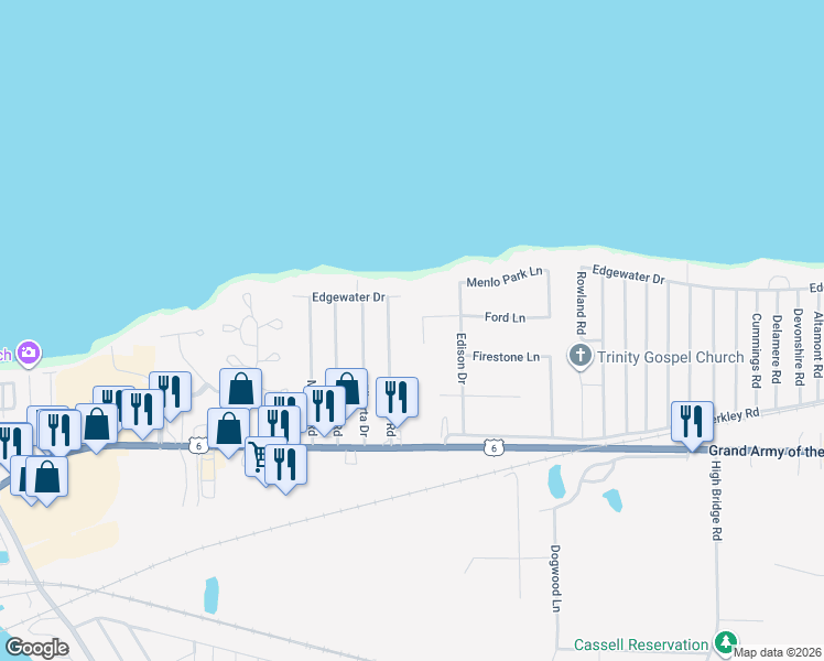 map of restaurants, bars, coffee shops, grocery stores, and more near 251 Niagara Road in Vermilion