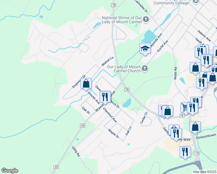 map of restaurants, bars, coffee shops, grocery stores, and more near 20 Deer Court Drive in Middletown