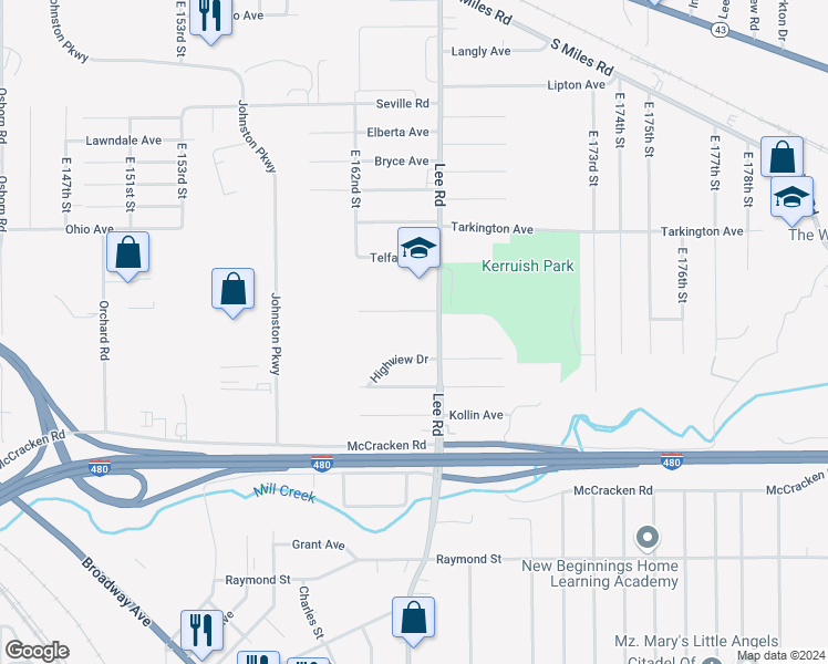 map of restaurants, bars, coffee shops, grocery stores, and more near 4820 Lee Road in Cleveland