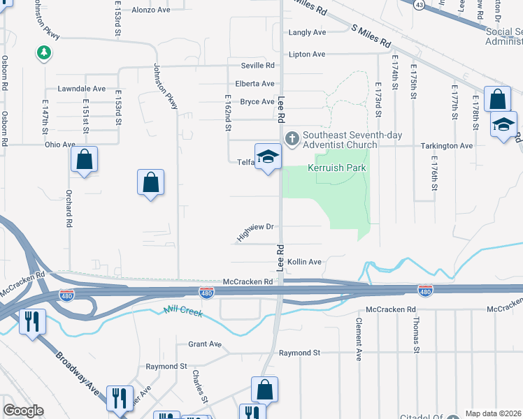 map of restaurants, bars, coffee shops, grocery stores, and more near 4820 Lee Road in Cleveland