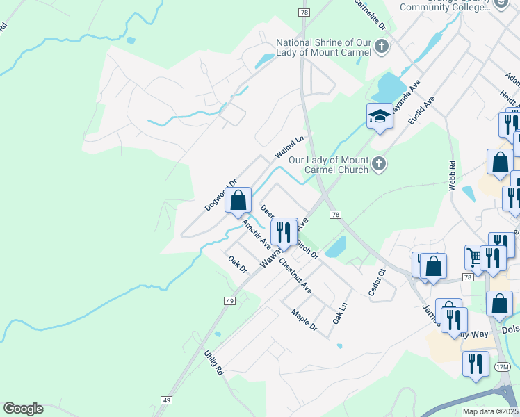 map of restaurants, bars, coffee shops, grocery stores, and more near 109 Deer Court Drive in Middletown