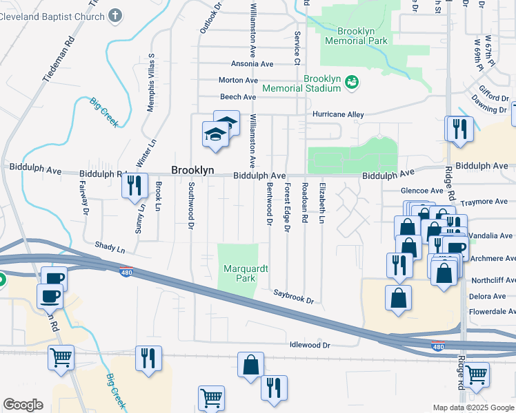 map of restaurants, bars, coffee shops, grocery stores, and more near 4723 Heather Lane in Brooklyn