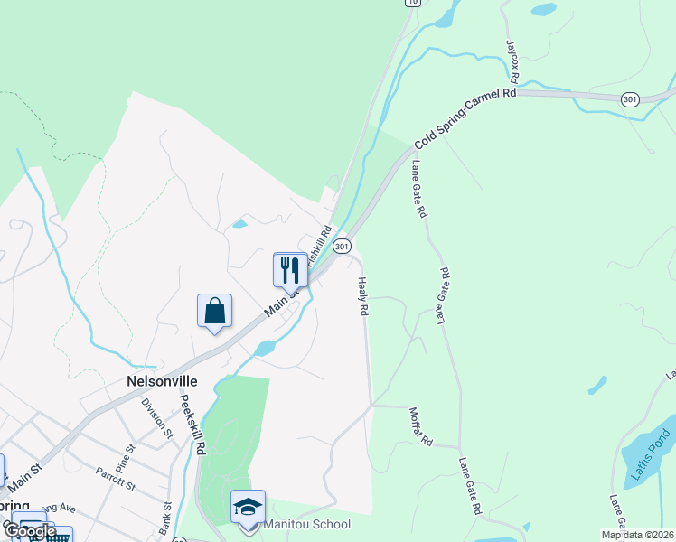 map of restaurants, bars, coffee shops, grocery stores, and more near 25 Healy Road in Nelsonville